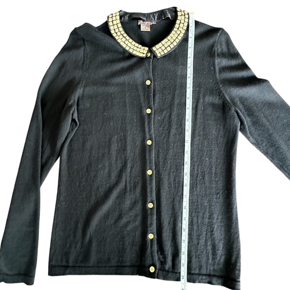 J. McLaughlin Black Merino Wool Cardigan Sweater Gold Studded Collar Size Medium - Picture 5 of 8
